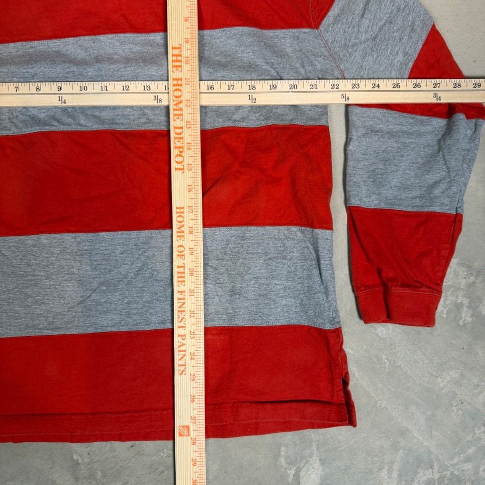 Faded Glory Mens Large Rugby Shirt Red Grey Striped Long Sleeve Cotton Polo L - Picture 4 of 4